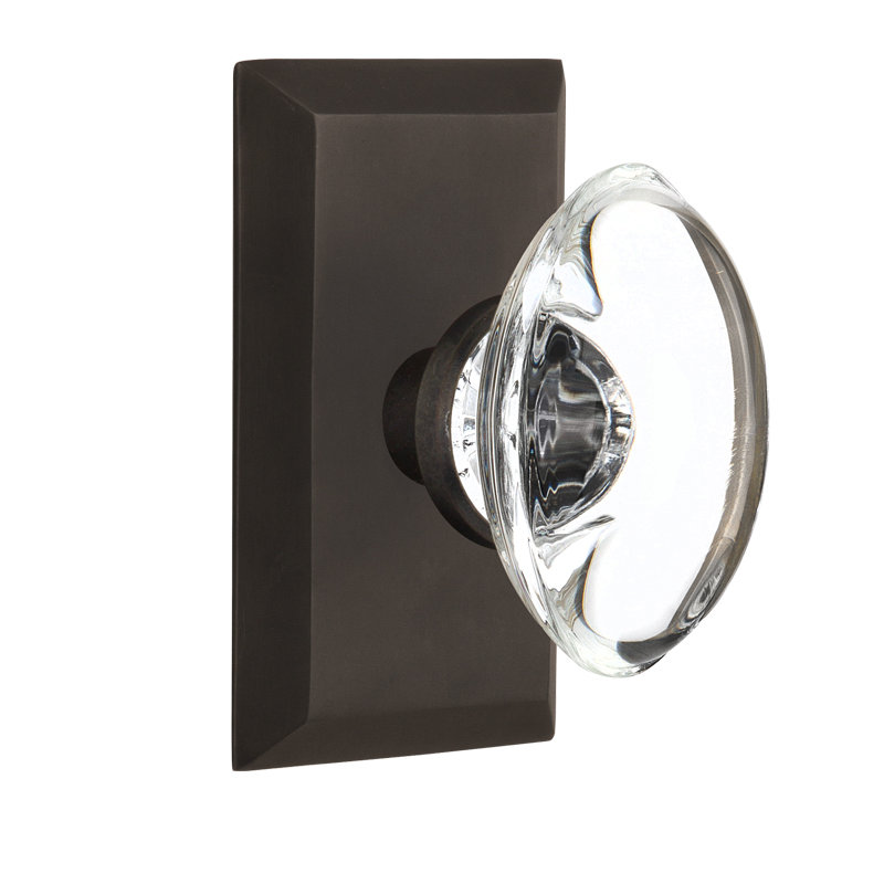 Plaque Studio avec poignée de porte ovale en cristal transparent, Bronze frotté à l'huile