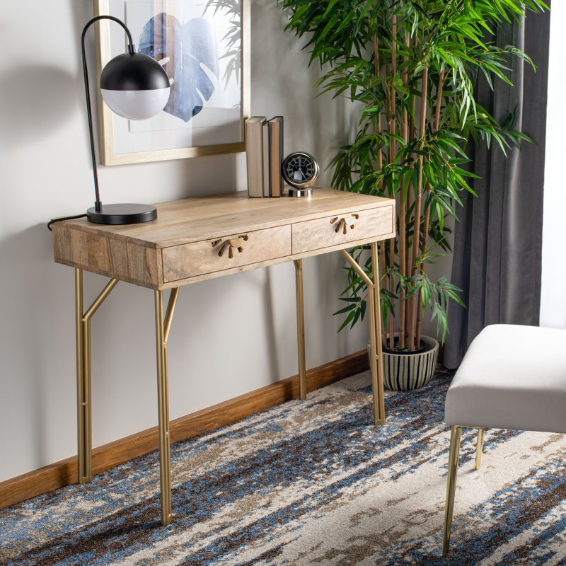 Ava Solid Wood Top Metal Base Writing Desk