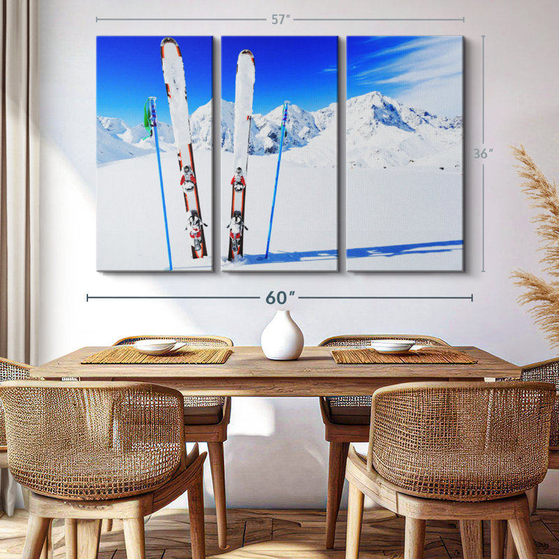 «Équipement de ski», 3 pièces sur toile, H 36 po x l 57 po x P 1,25 po