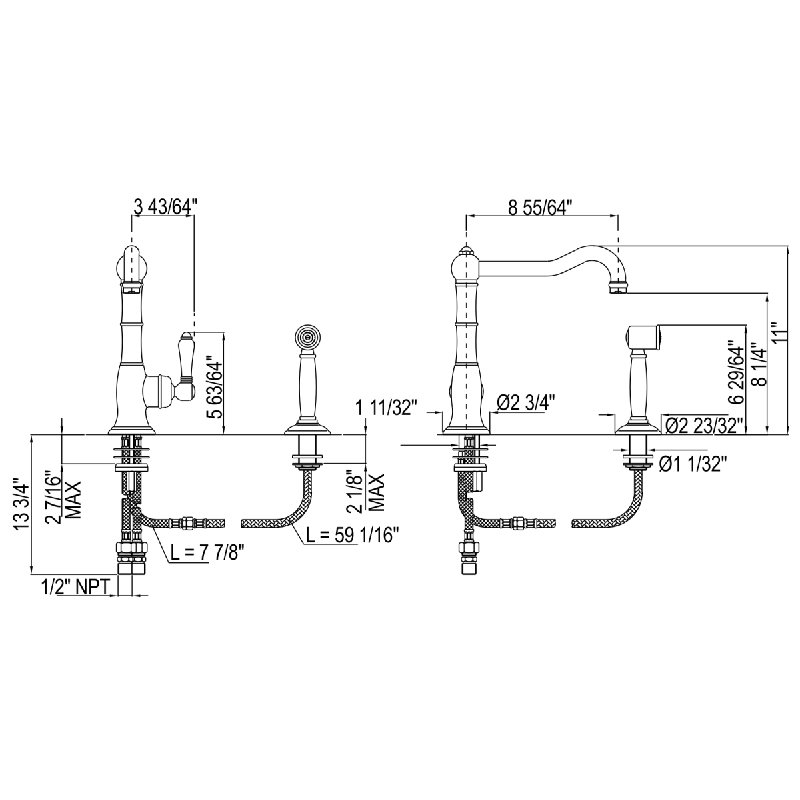 Cinquanta Kitchen Faucet With Side Spray, Satin Nickel