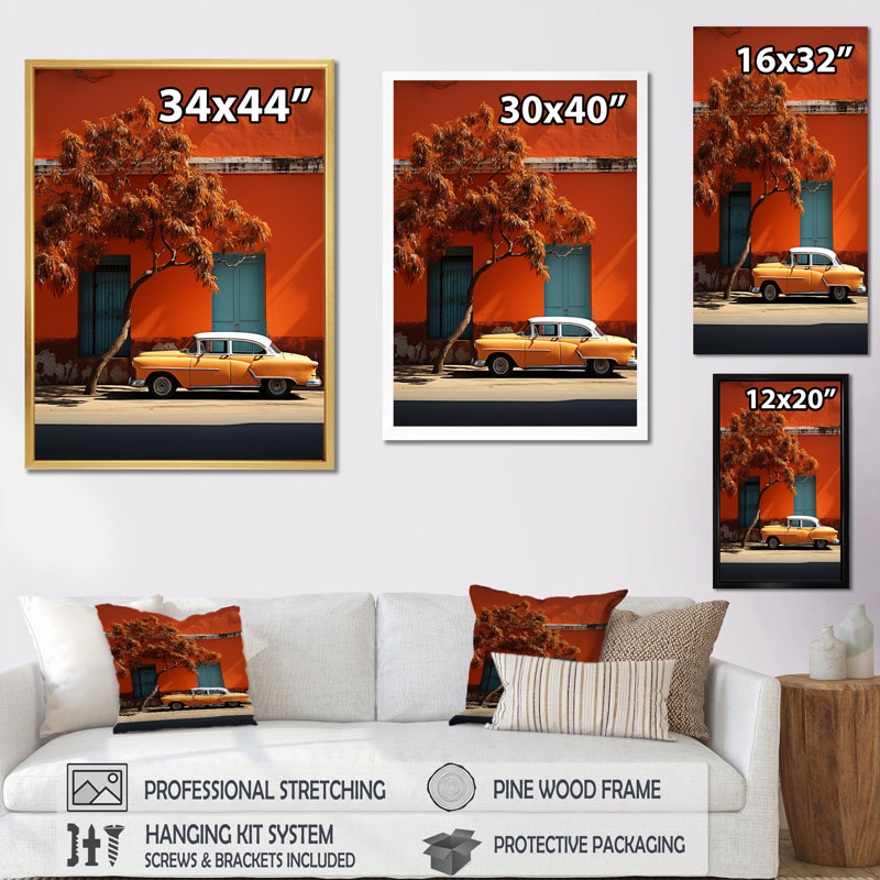 «Cuba Orange Car Heritage» sur impression sur toile, H 32 po x l 24 po x P 1 po, Cadre simple argenté