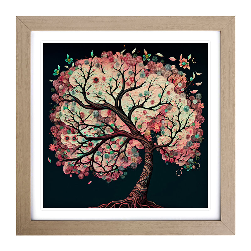 Cherry Blossom Tree Paisley Art - Framed Print, Oak