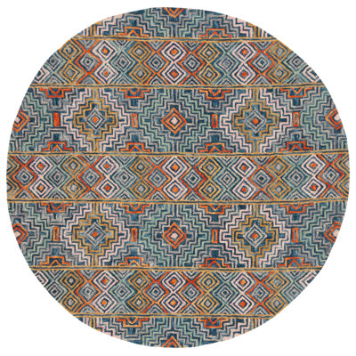 Deyoung Geometric Handmade Tufted Wool Blue Area Rug