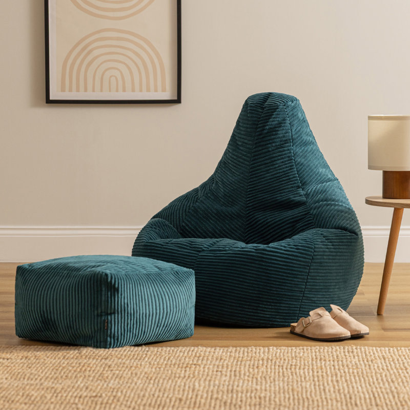 Dalton Corduroy Recliner Bean Bag and Footstool, Teal Green