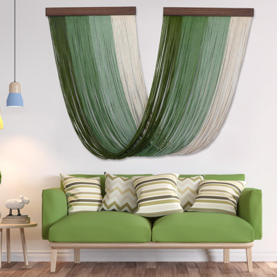 Grande décoration murale en macramé à motif de tapisserie verte bohème tissée à pampille, décoration murale moderne pour le salon de la chambre à coucher, l 18 po x H 32 po