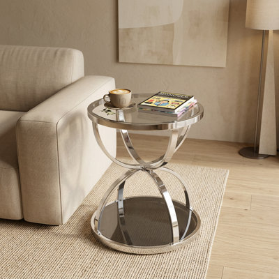 Table basse ronde moderne en verre trempé à 2 niveaux 19,69 po