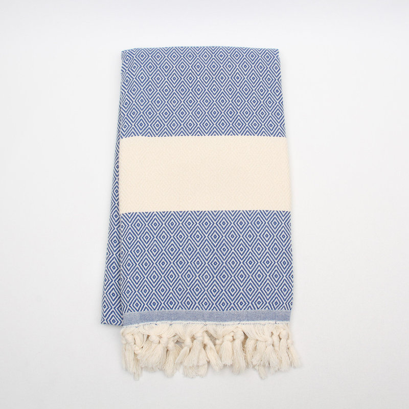 Serviettes en coton turc à motif de losanges - peshtemal et peshkir, séchage rapide et douceur, Bleu saxo