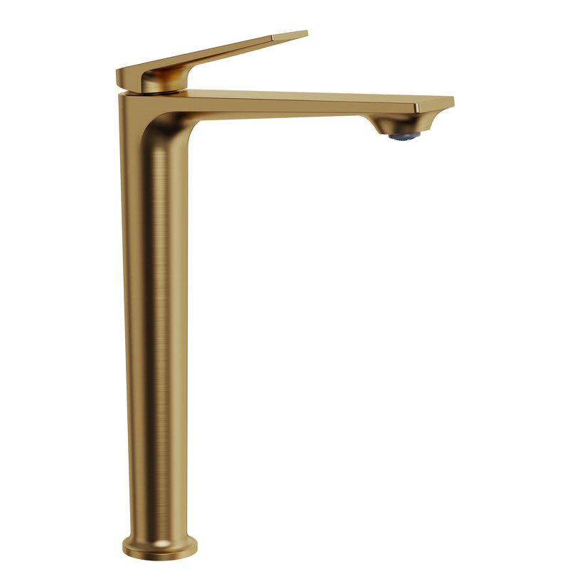 Single Hole Vessel Bathroom Faucet, Single Handle Vessel Bathroom Sink Faucet with Drain Assembly, Brushed Gold