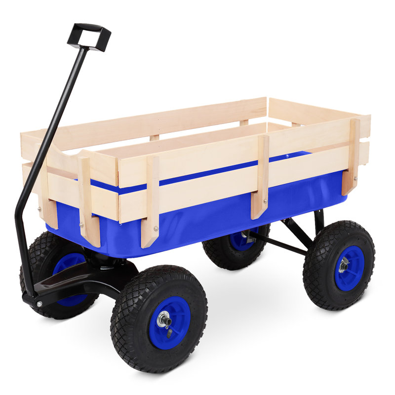 Chariot de jardin avec clôture et roues, Bleu