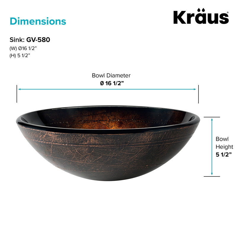 Lavabo vasque en verre avec bonde escamotable et anneau de fixation Kraus, Nickel satiné
