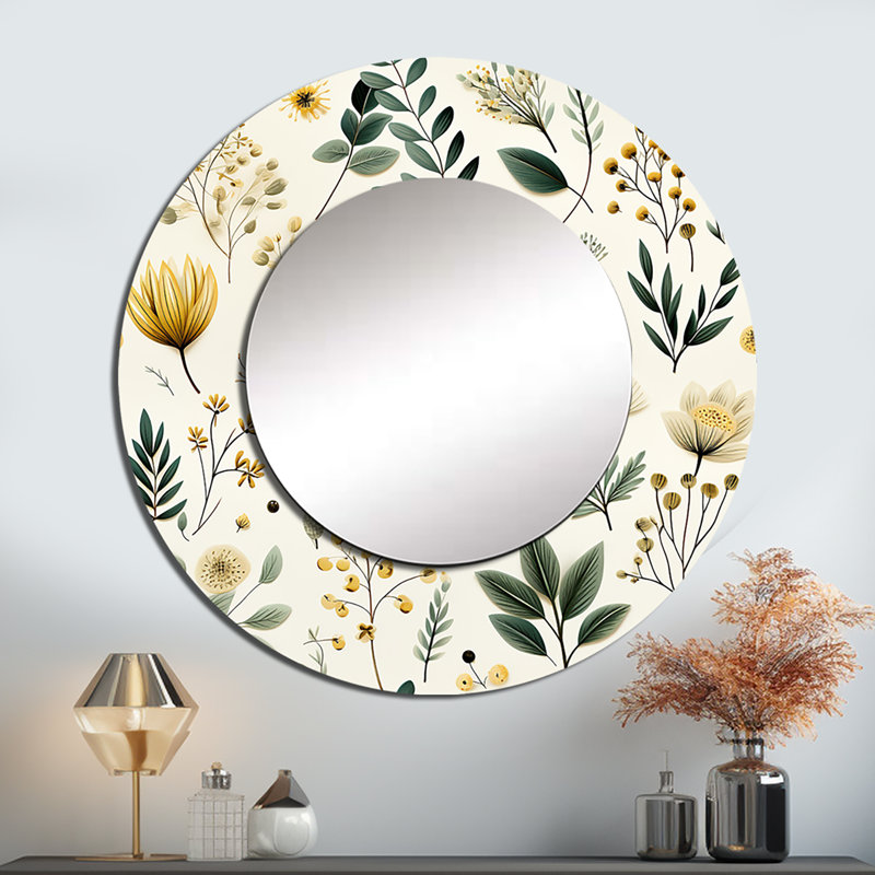 Botanical Neutrals Boho Pattern - Bohemian & Eclectic Round Mirror Wall Decor_MTMIR123658, 23" x 23"