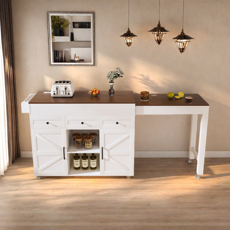 Îlot de cuisine avec table de salle à manger extensible et prise de courant
