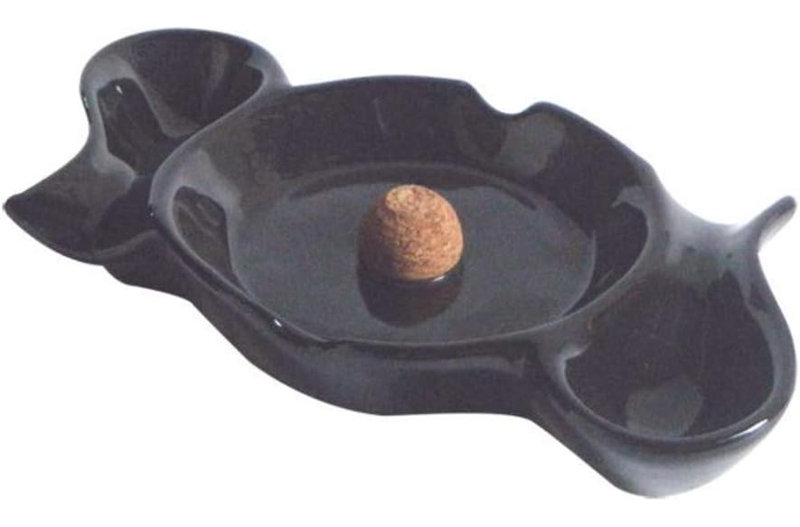 2-Pipe Ceramic Ashtray with Knocker, Black