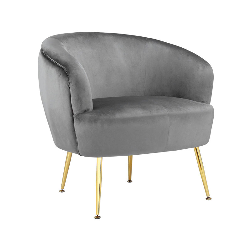Gray Velvet Barrel Accent Chair with Gold Legs
