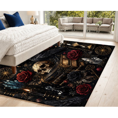 Tapis Gothic Skull Rose, Dark Fantasy Art Design, tapis antidérapant, décoration intérieure pour salon, chambre à coucher, entrée, cuisine, balcon