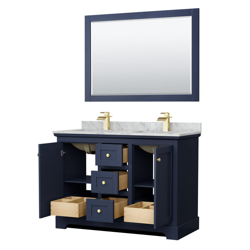 Ensemble de meuble-lavabo double 48 po avec miroir Avery, Blanc, Or brossé