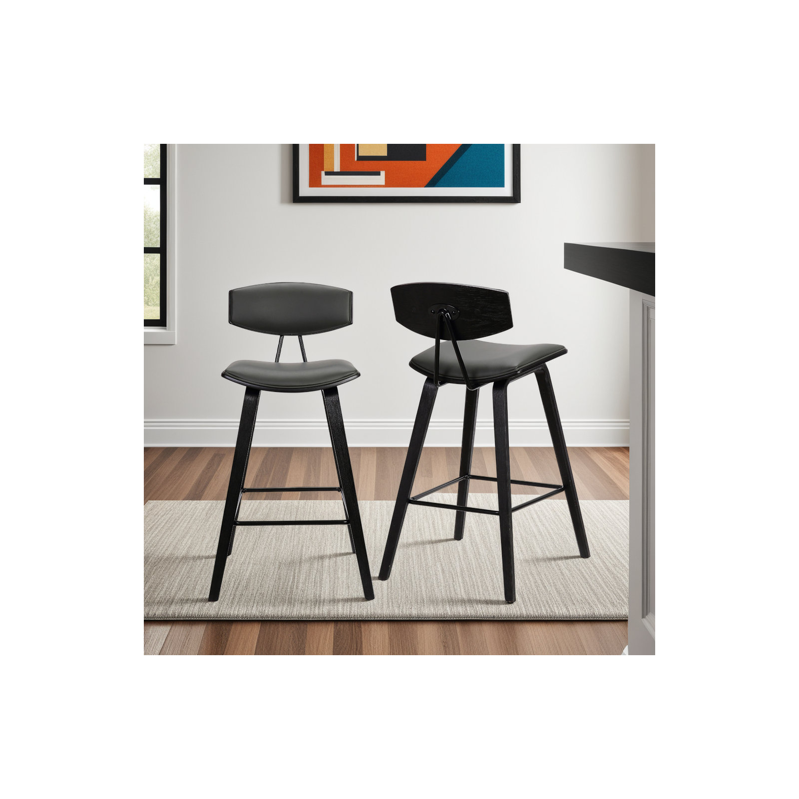 Payton Vegan Leather Bar & Counter Stool, Bar Stool (29" Seat Height), Gray Faux Leather, Black