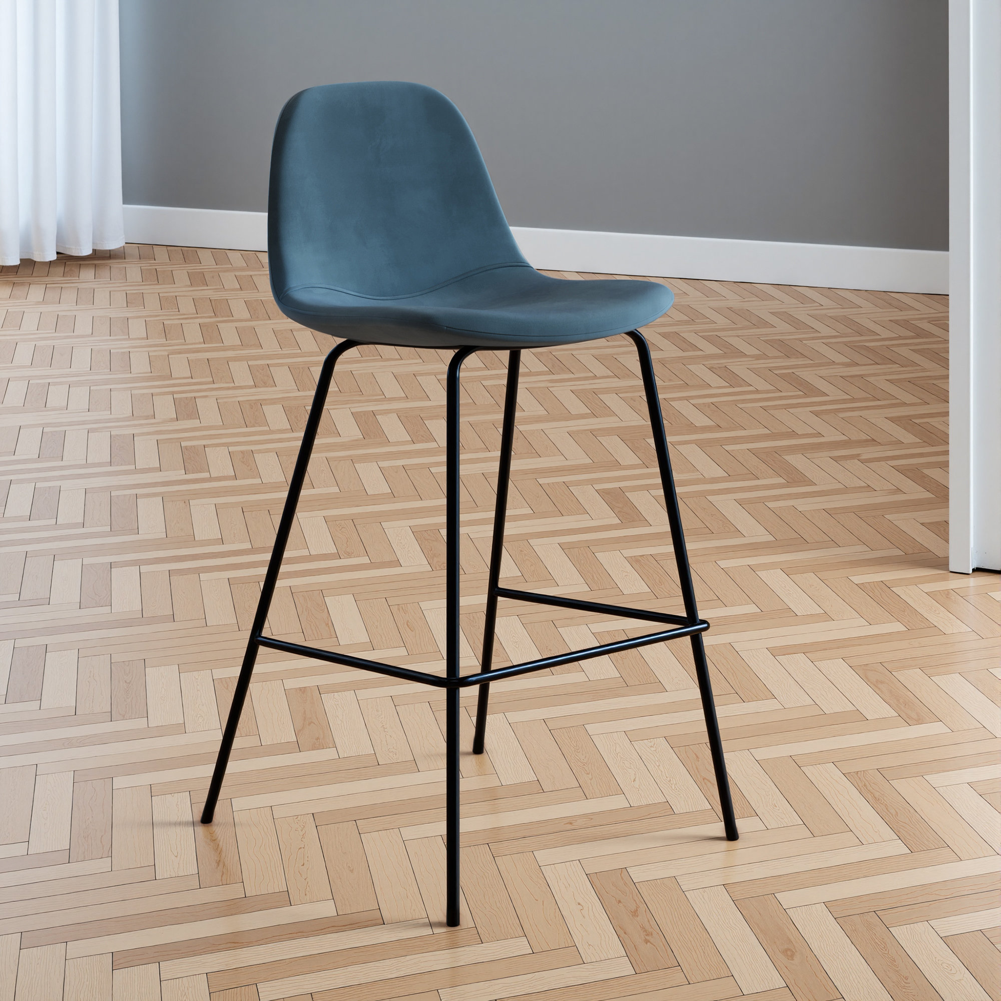 Kody Upholstered Bar & Counter Stool, Counter Stool (23.5" Seat Height), Bella Ocean Performance Velvet