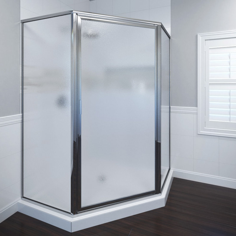 Cabine de douche de luxe à cadre néo-angle H 68,6 po Deluxe, argent