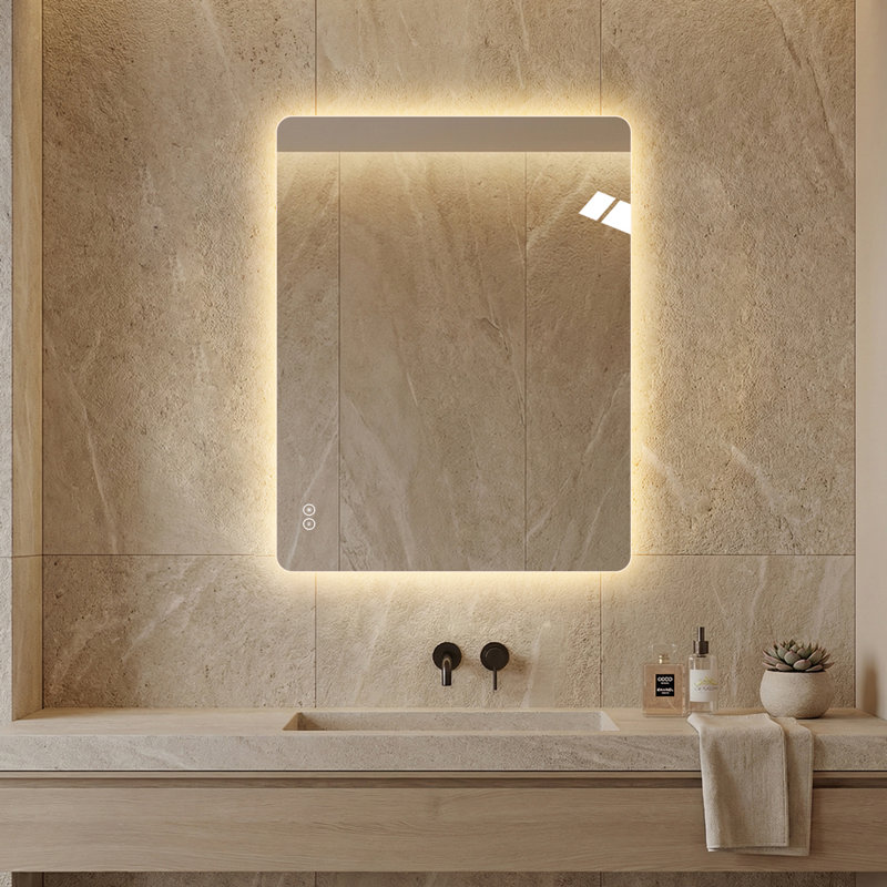 Miroir de salle de bain rectangulaire rétro-éclairé à DEL de 36 po x 28 po avec antibrouillard, 3 lumières à intensité variable et commande tactile