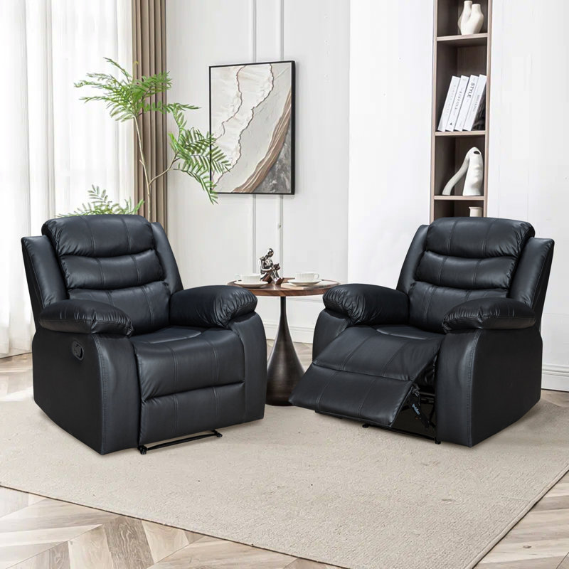 Ensemble de salon inclinable en cuir Lacreta Palomino Air (ensemble de 2), Noir, noir, noir, noir