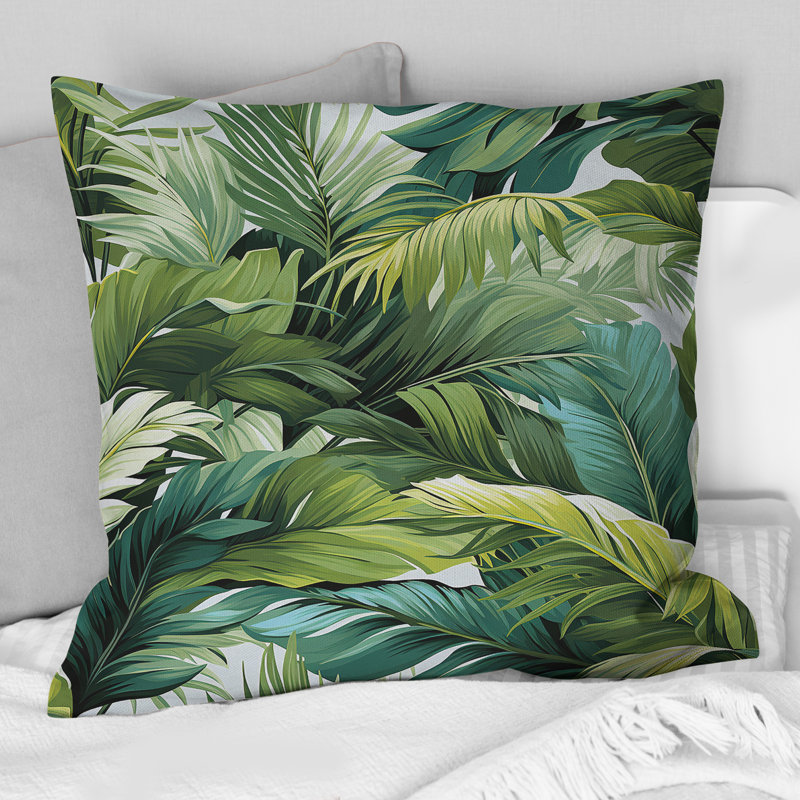 Palm Mirage - motif tropical II - Coussin décoratif imprimé tropical, H 18 po x l 18 po