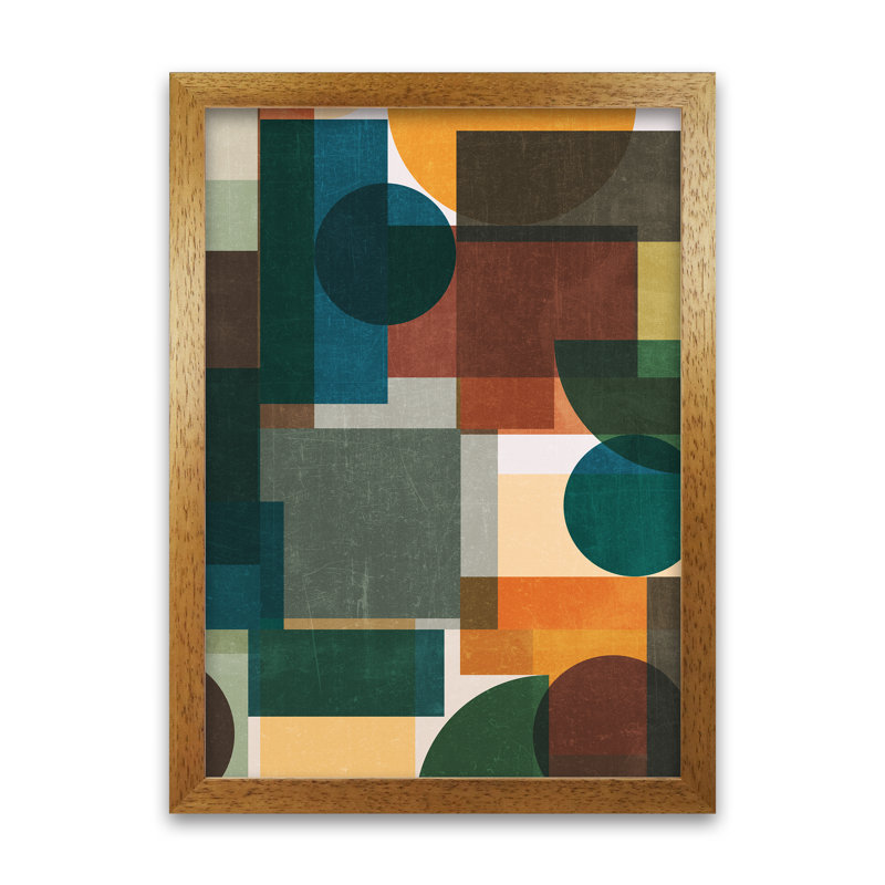 Colourful Abstract Modern - Print, Oak Frame, 42cm H x 30cm W x 3cm D