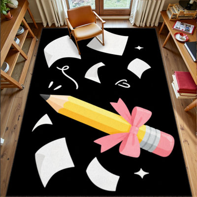 Tapis lavable 180 x 270 cm, motif crayon, idéal pour une chambre d'écolière ou un club de lecture. Poils courts, envers antidérapant en TPE. Tapis d'intérieur doux et éducatif pour salon, chambre, salle à manger et bureau.