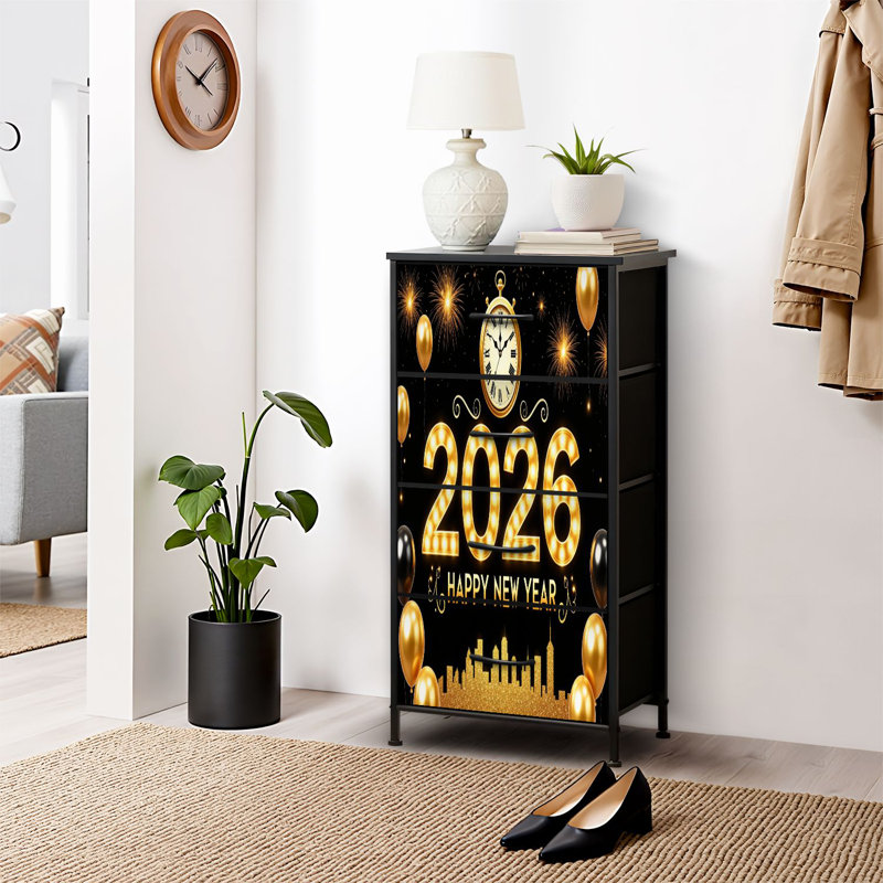 Commode pour commode de chambre à coucher pour commode Golden 2026 Nouvel An Feux d'artifice avec commodes et commodes de rangement en tissu avec 4 tiroirs