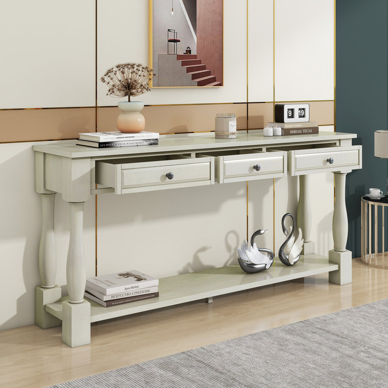Cervantez Console Table Long Console Table with Drawers and Shelf,entryway table,sofa table, Antique White Incorrect