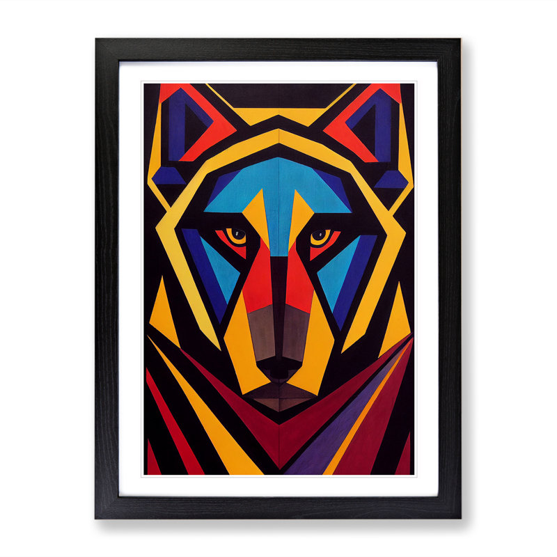 XV1022-5247X Wolf Art Abstract No.4 - Single Picture Frame Print, 34cm H x 25cm W x 2cm D, Black