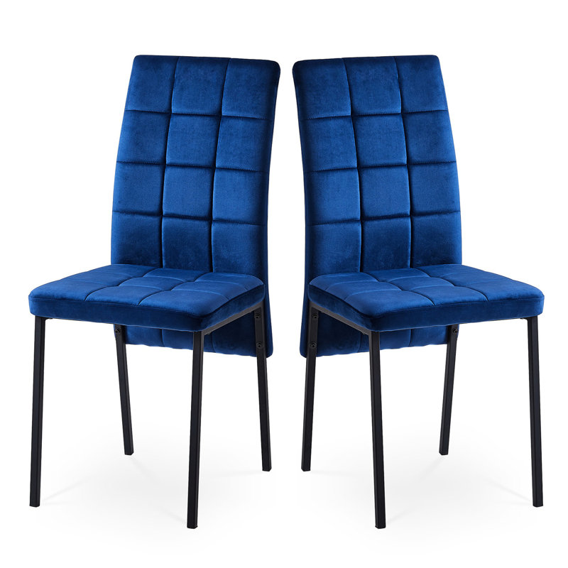 2 chaises en velours bleu foncé à haut dossier, 2 repas nordiques avec pieds noirs, rembourrage doux ergonomique, 2 pièces, dossier moderne, style, coussin de siège