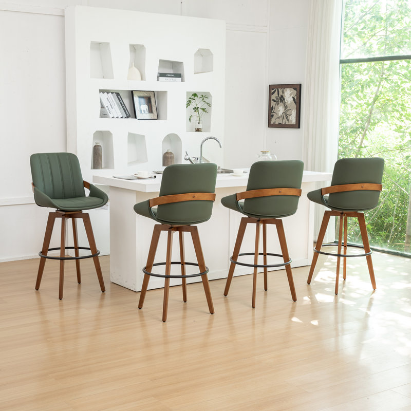Modern Leather Upholstered Swivel Counter & Bar Stools, 4, Green, Counter Stool (66.8cmSeat Height)