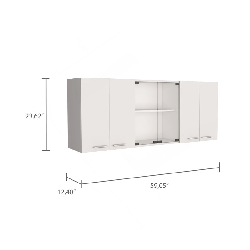 Armoire murale Yuma de 150 po, deux armoires fermées, deux tablettes ouvertes, Blanc
