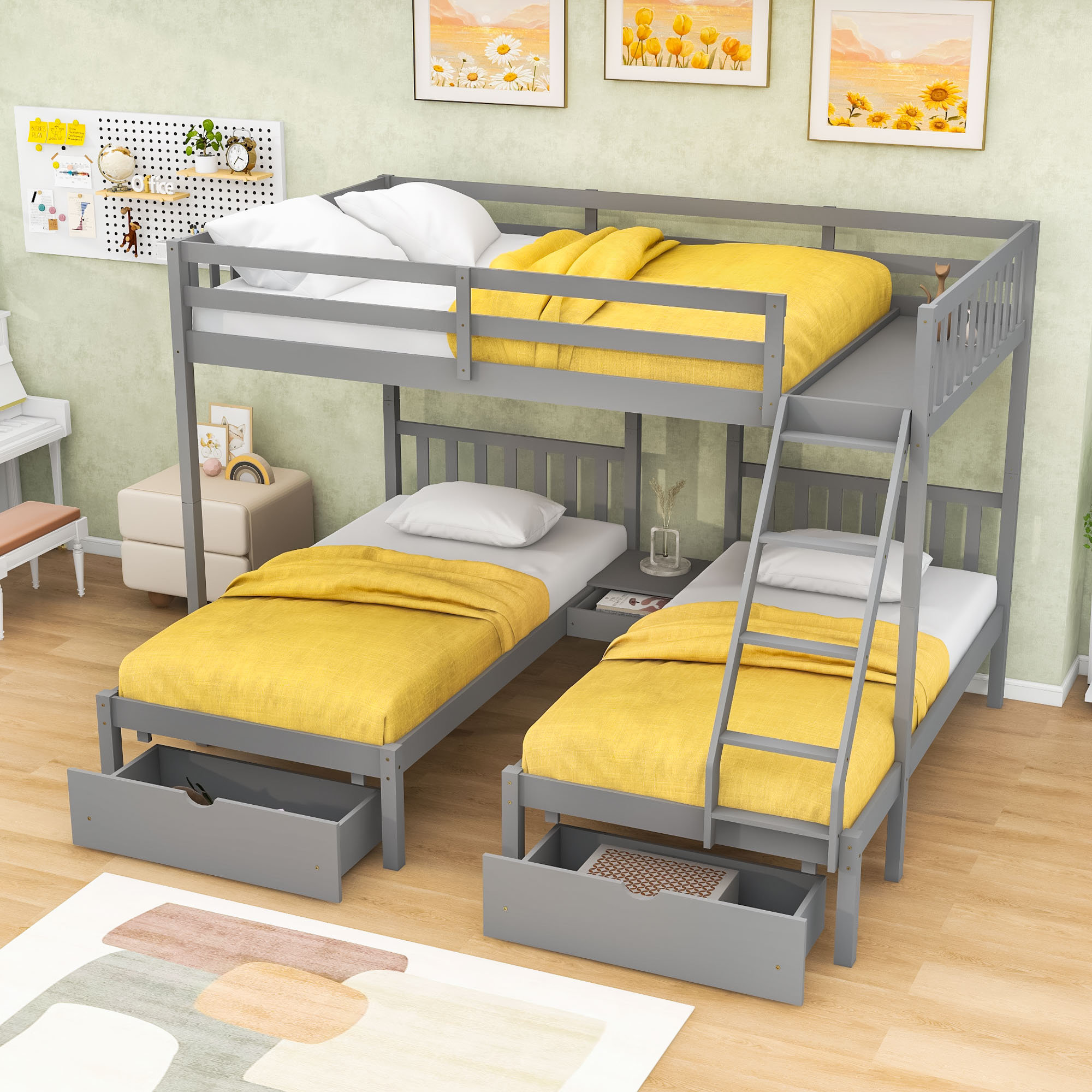 Harriet Bee Full Over Twin And Twin Bunk Beds With Storage Drawers And
