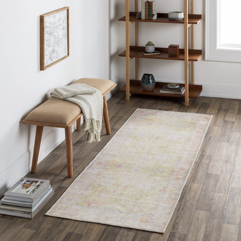 Dietrick Machine Washable Oriental Grass Green/Light Pink Area Rug, Runner 2'7" x 10'
