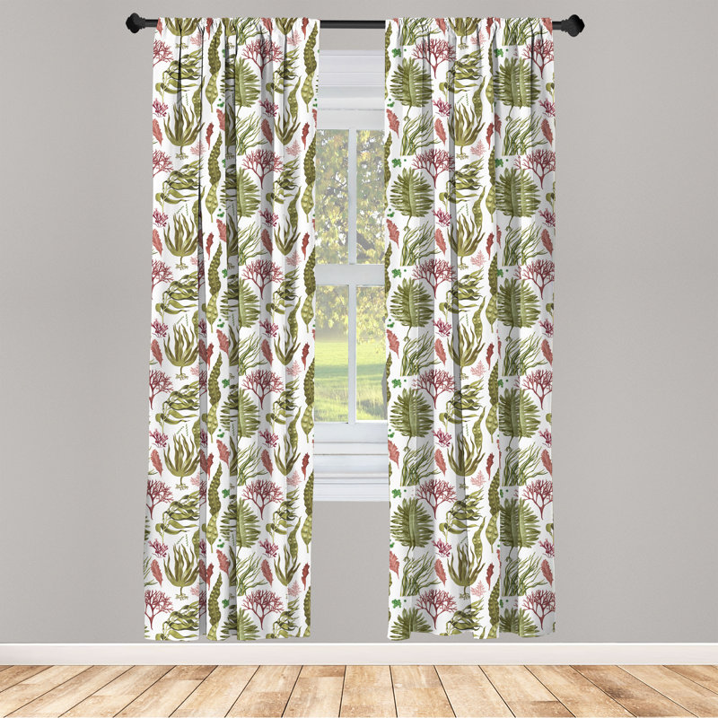 Rideaux sous l'eau à 4 panneaux Ambesonne, feuilles de corail, vert olive marron, L 56 po x L 63 po