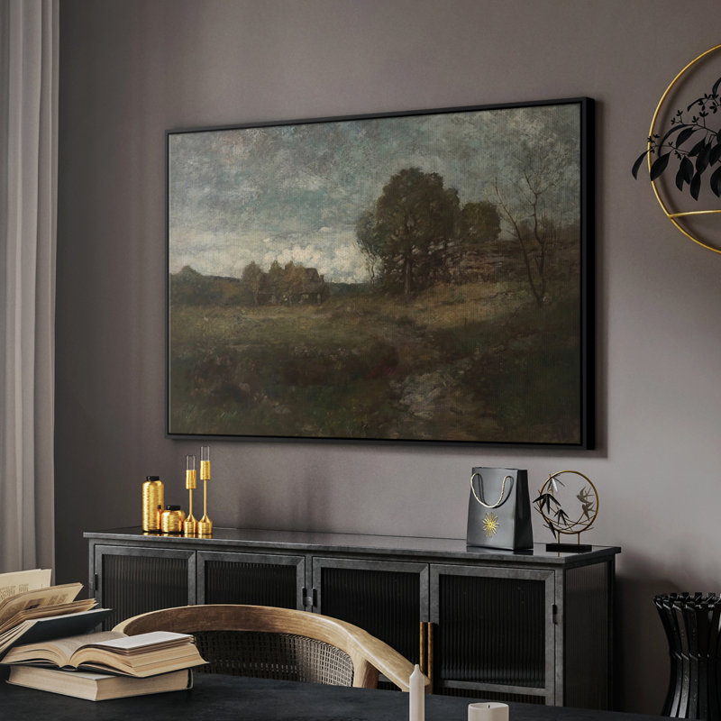Paysage rétro - CDxxxviii, H 25 po x l 37 po x P 2 po, Toile avec cadre flottant noir