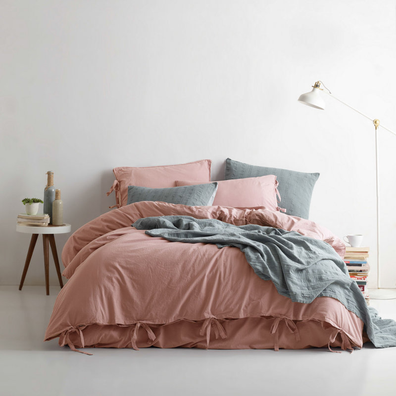 Ensemble de housse de couette 100% coton Laduke, Housse de couette simple + 1 taie d'oreiller 24 po, Rose