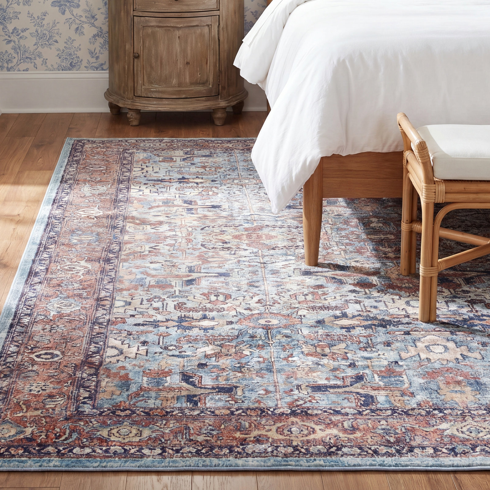 Analyah Denim Machine Washable Oriental Rug, Rectangle 6'7" x 9'