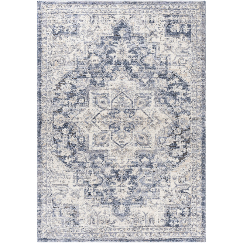 Tapis bleu tissé à la machine Hodder, Rectangle 2 pi x 3 pi