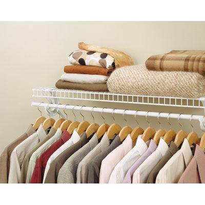 Ensemble de tablettes de rangement en fil blanc SuperSlide avec tringle pour garde-robe