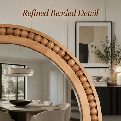 Miroir mural brun jaunâtre de 24 po x 36 po avec cadre en bois massif perlé, miroir rustique de décor de ferme pour entrée, salle de bain et salon