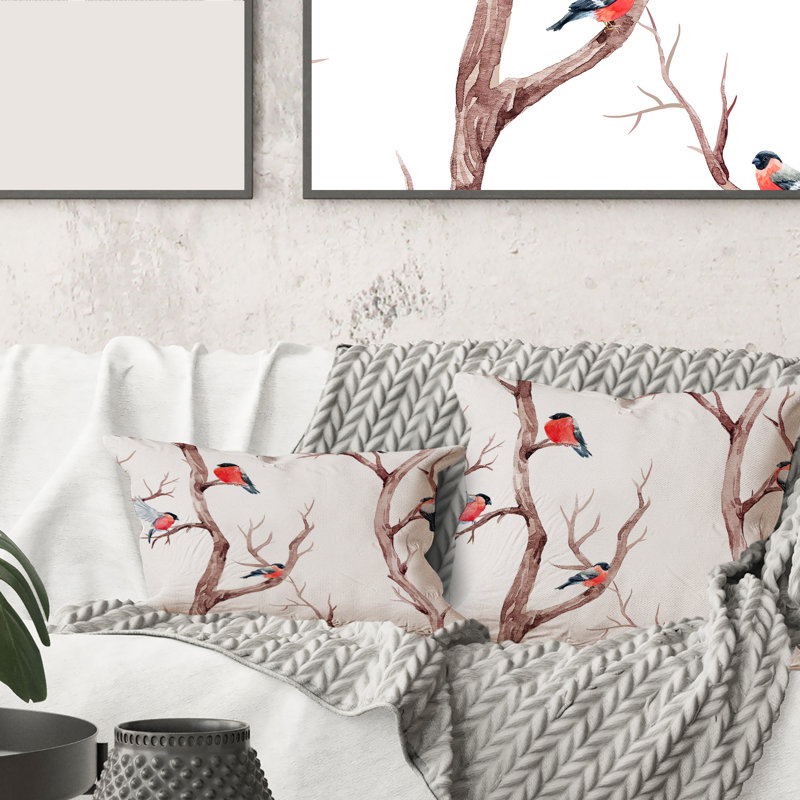 Housse et insert de coussin carré Little Birds on the Tree Branches III, 18" x 18"