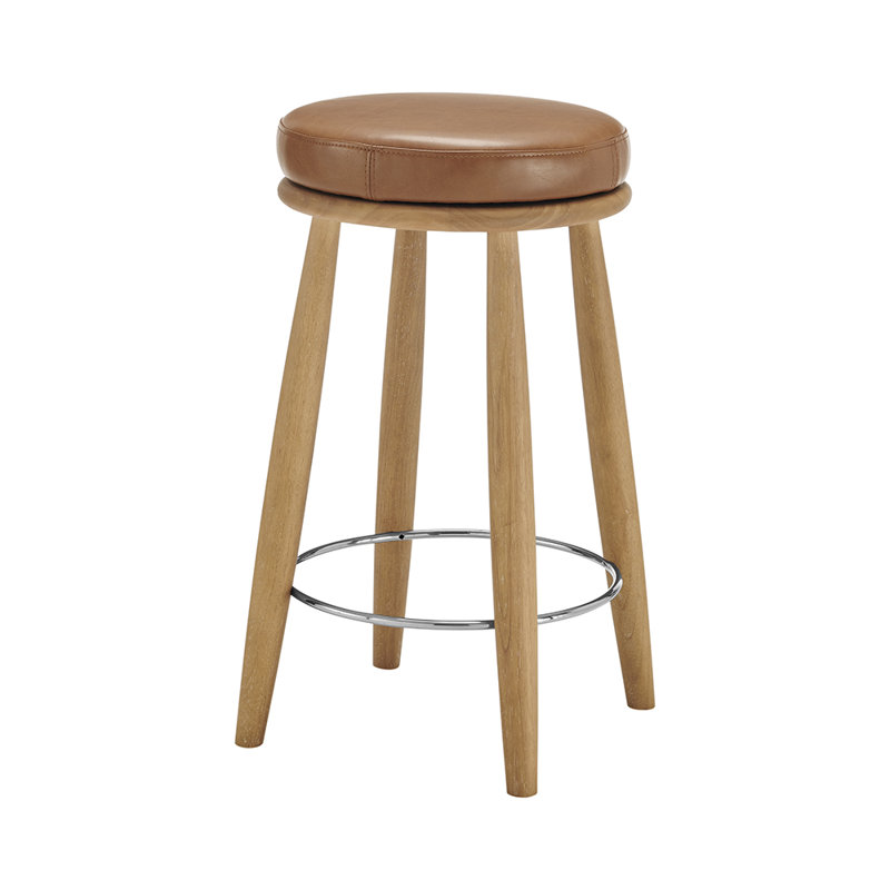 Nazrana Backless Swivel Counter Stool, Brown/Faux Leather