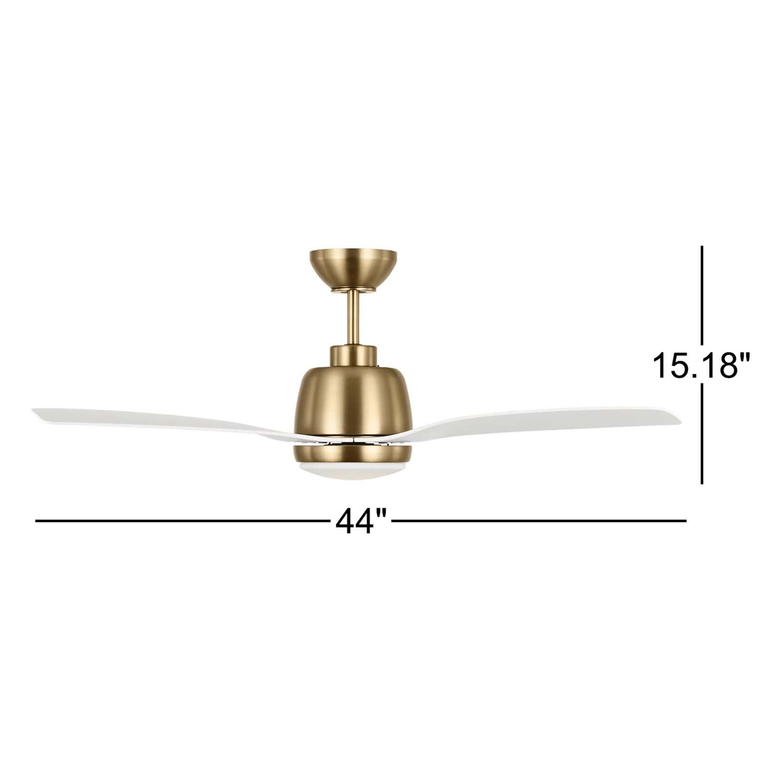 44'' Ceiling Fan with LED Light Kit, 15.18" H x 44" W x 44" D, White, Satin Brass