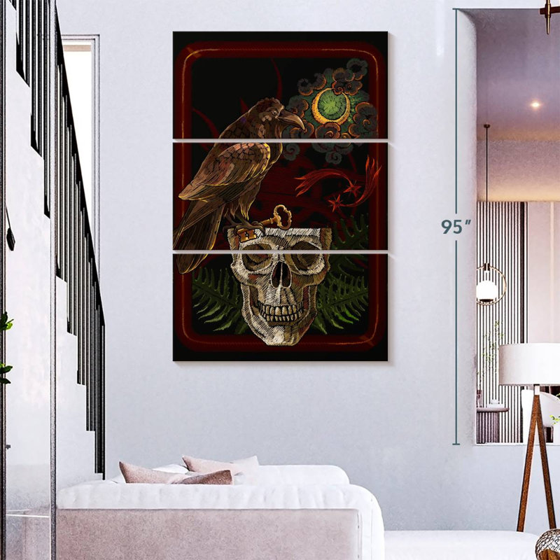 Hitzel Skull And Raven, 74" H x 48" W
