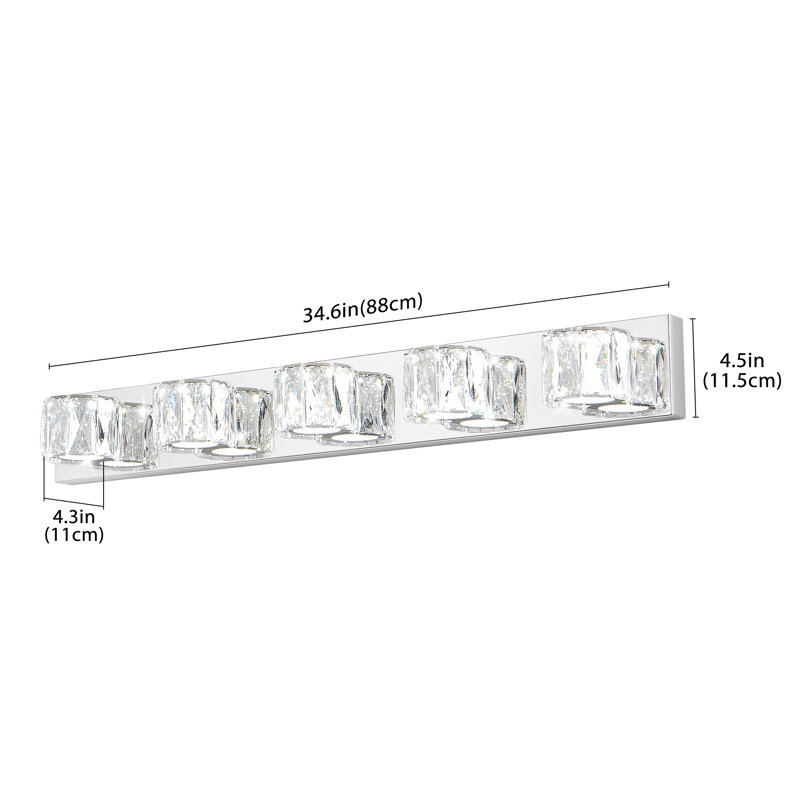 Éclairage à DEL pour meuble-lavabo à DEL, abat-jour en cristal, intensité variable, chrome poli moderne, 5 lumières