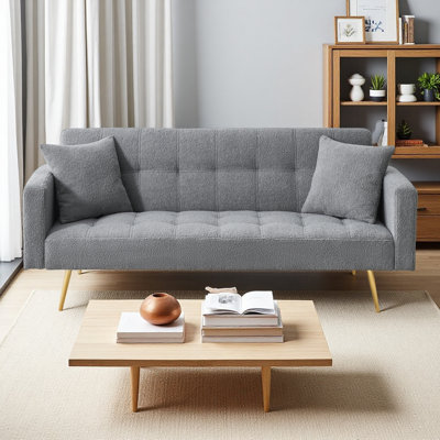 71.7 - Inch Teddy Fleece Sofa Bed With Two Included Throw Pillows by Mercer41
