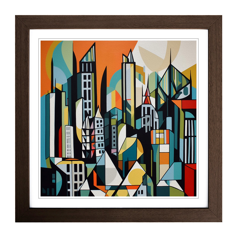 City Of Manchester Cubism - Framed Print, Walnut